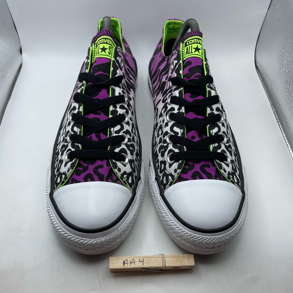 Converse Low Top Sneakers Purple Black White with Lime Green Accents - Picture 3 of 9